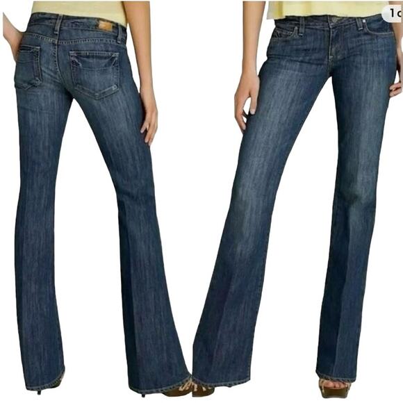 Paige Petite Premium Denim Lauren Canyon Blue Flared Lo Rise Distressed Jeans 25 - Picture 1 of 13